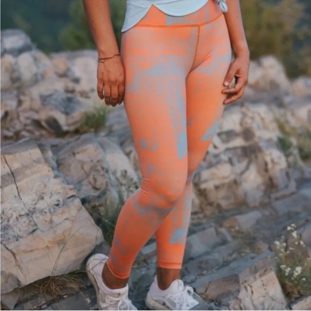 Zyia Active Orange Weave Light n Tight Leggings Blue High Waisted Rise NEW XXS